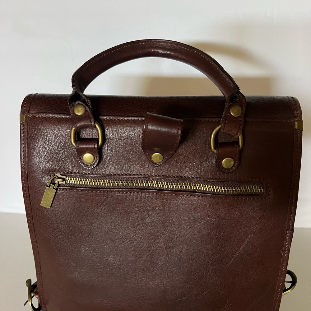 Vintage GRUPPO GIORGIO 1966 Made in Italy Brown Leather Convertible Backpack - Picture 9 of 16
